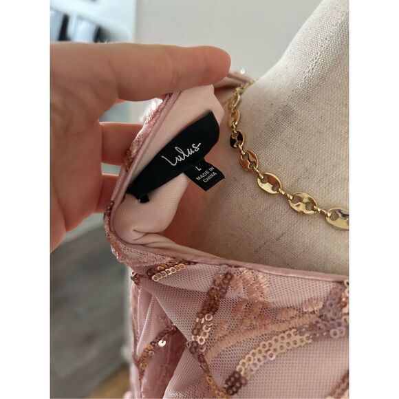 Lulus pink long sleeve sparkley fancy dress size large - Picture 6 of 6